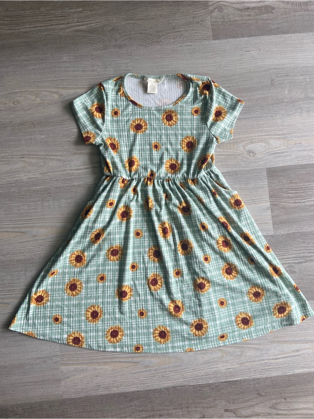 Emma & Elsa Girls Sunflower Ribbed Knit Casual Dress Size 12
